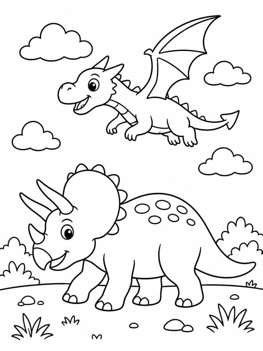 Coloriage dragon et dinosaure