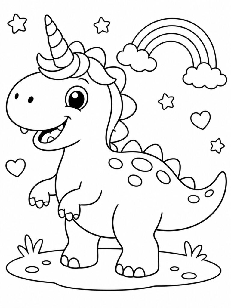 Dinosaure licorne Coloriage dinosaure licorne