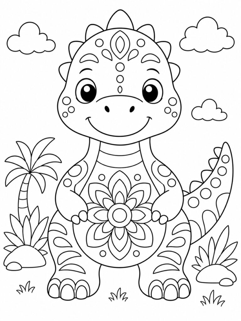 Coloriage dinosaure mandala