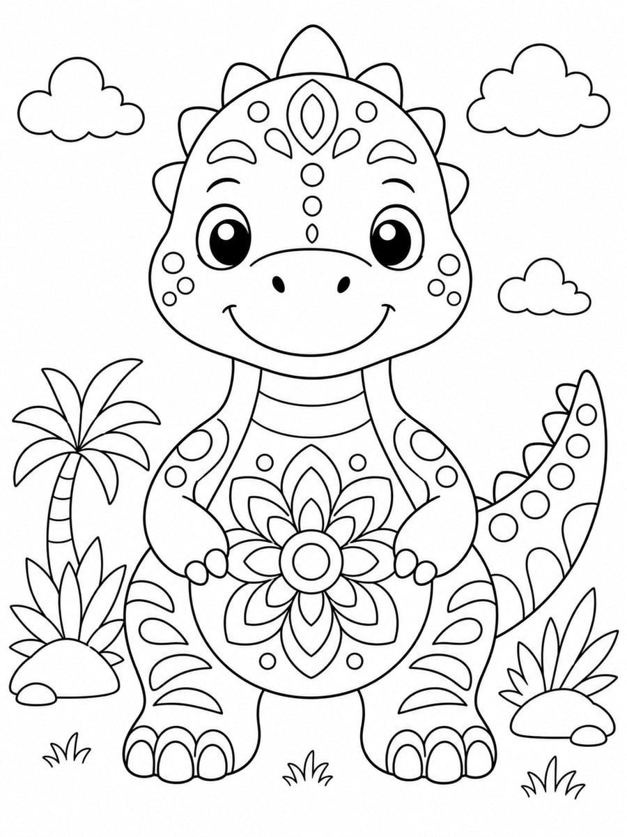 Coloriage dinosaure mandala