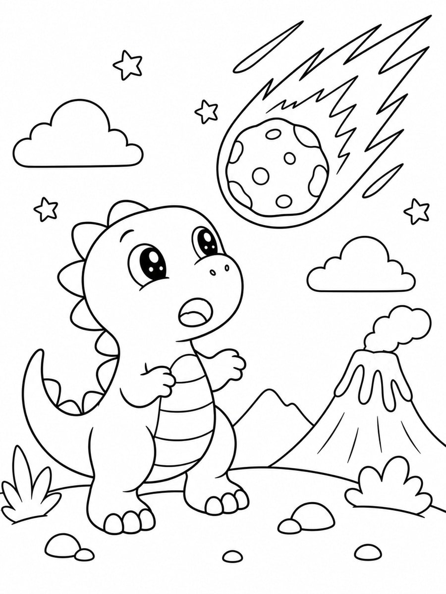 Coloriage dinosaure météorite