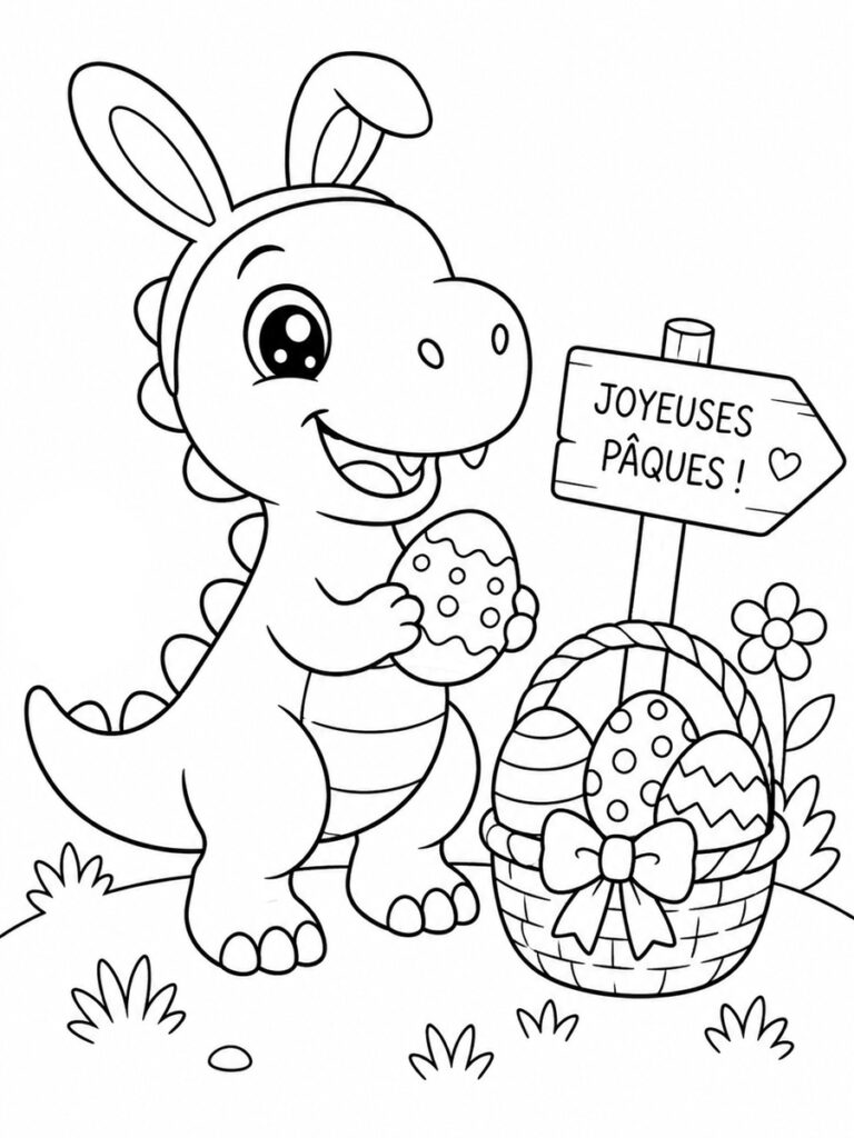 Dinosaure Pâques Coloriage dinosaure Pâques