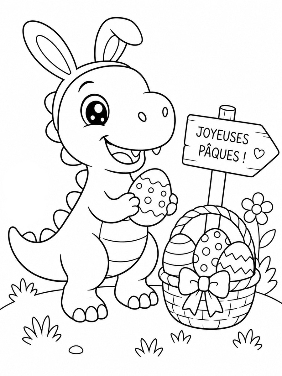 Coloriage dinosaure Pâques