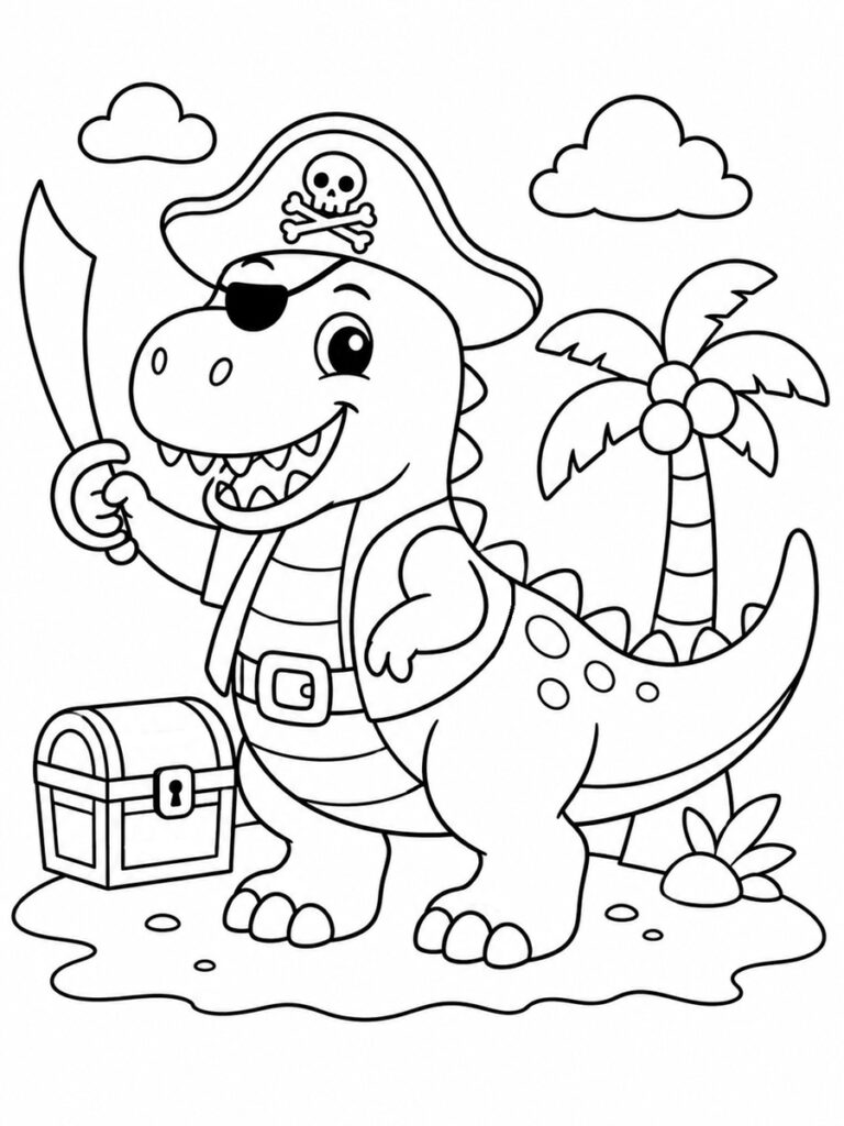 Dinosaure pirate Coloriage dinosaure pirate