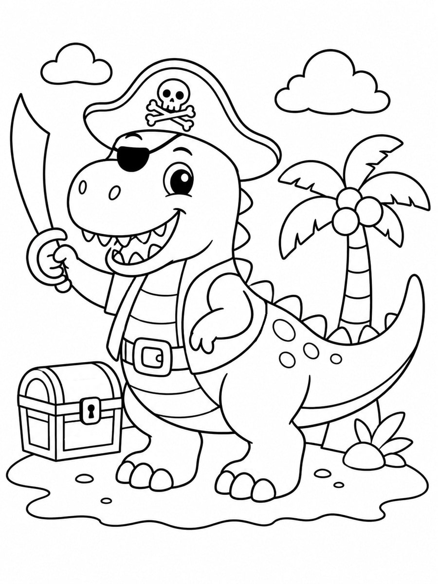 Coloriage dinosaure pirate