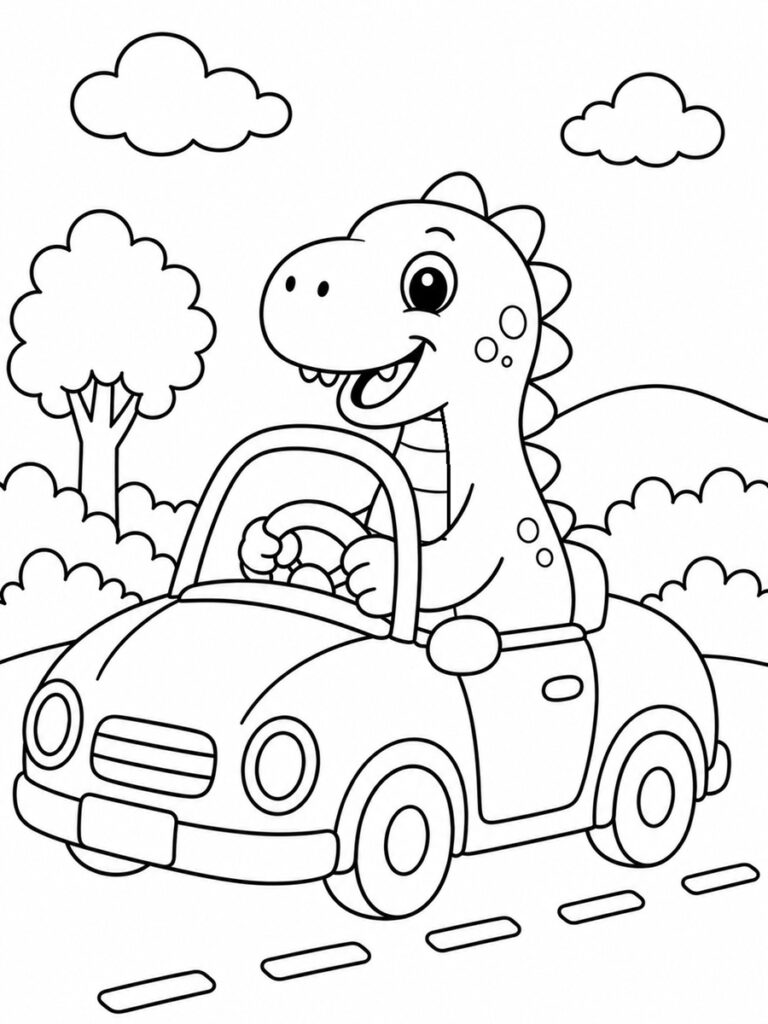 Dinosaure en voiture Coloriage dinosaure en voiture