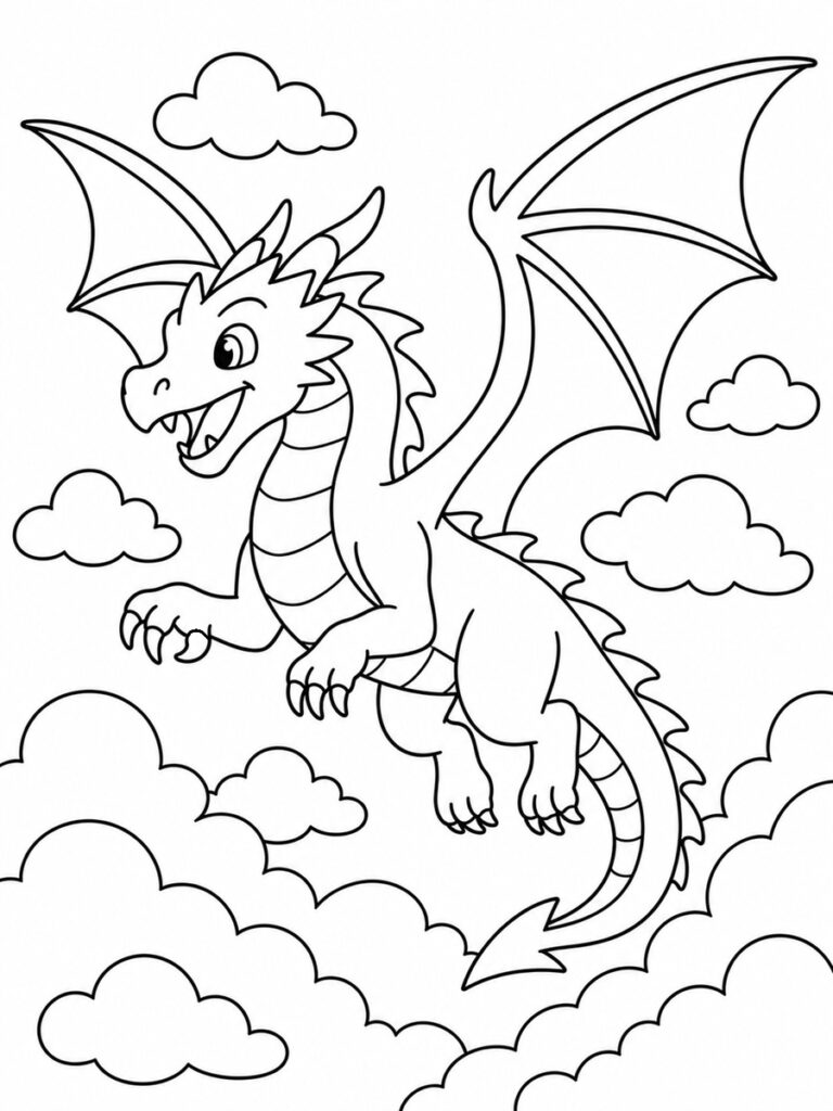 Coloriage dragon en vol