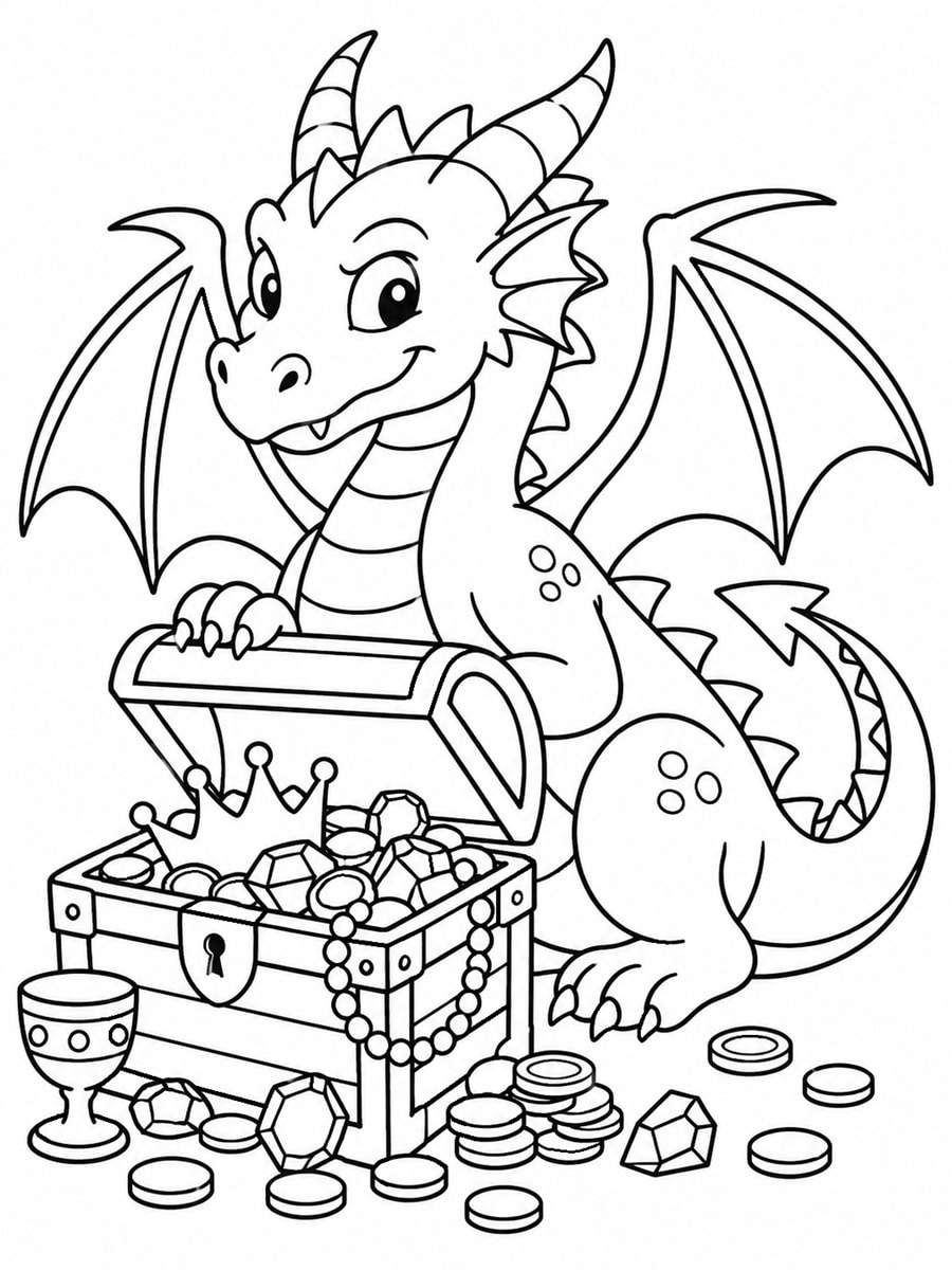 Coloriage dragon trésor