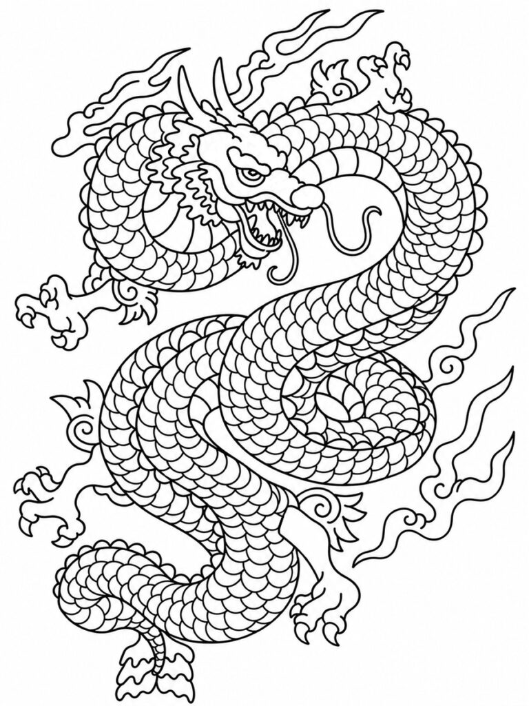 Coloriage dragon japonais