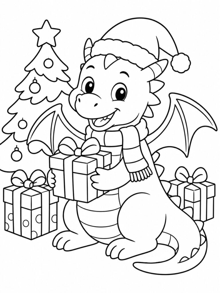 Dragon Noël Coloriage dragon Noël