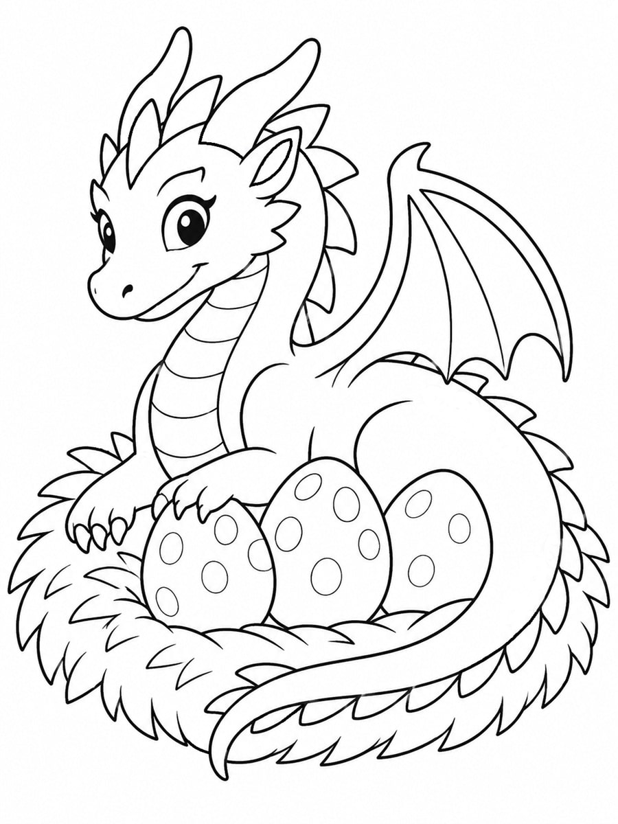 Coloriage dragonne et œufs