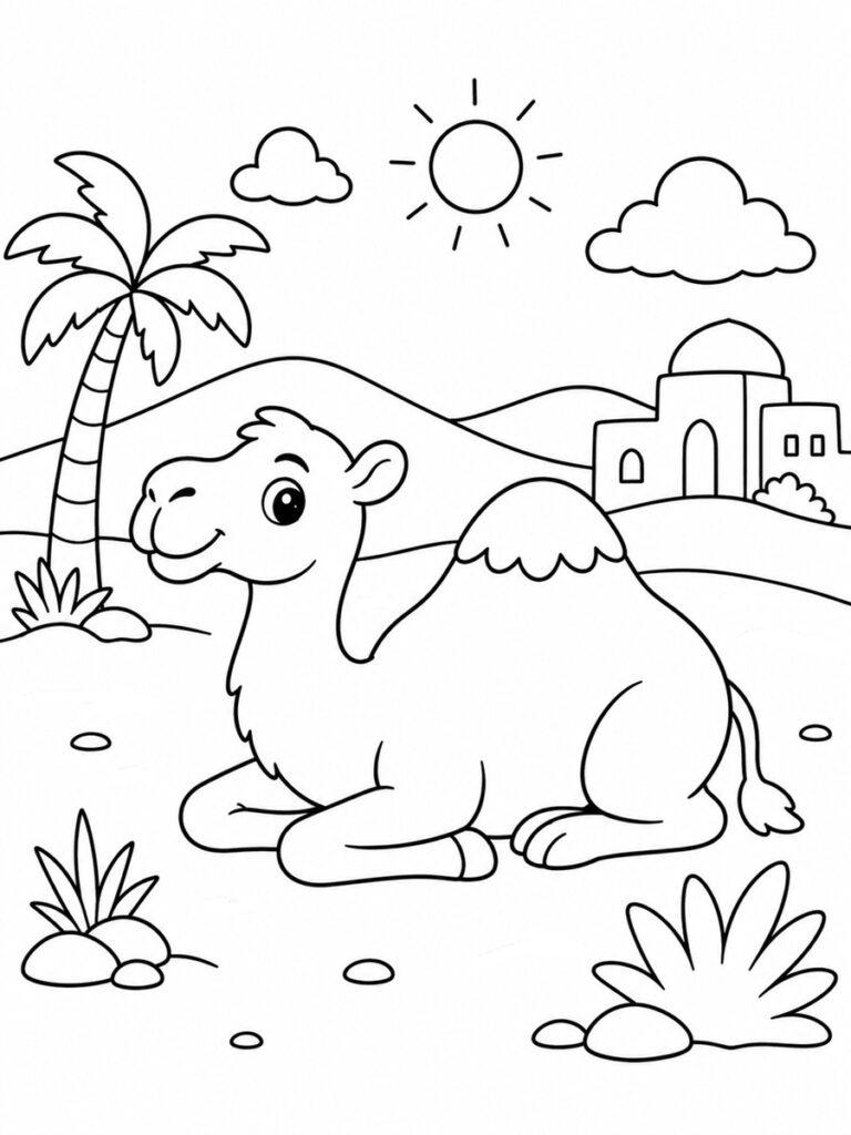 Dromadaire couché Coloriage dromadaire couché