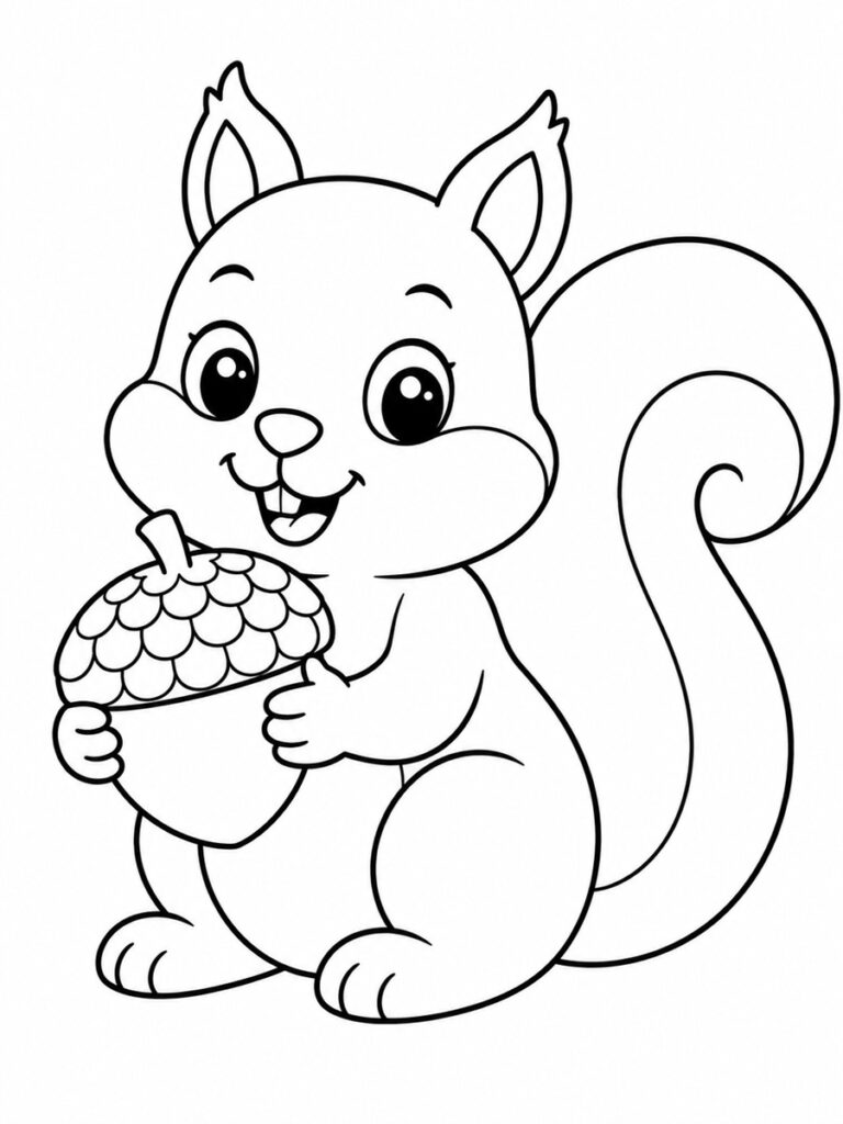 Écureuil avec gland Coloriage écureuil