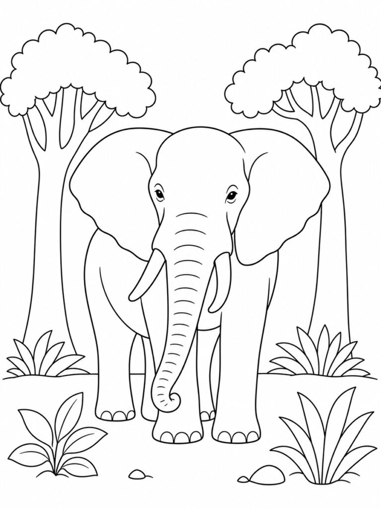 Coloriage éléphant de forêt d'Afrique