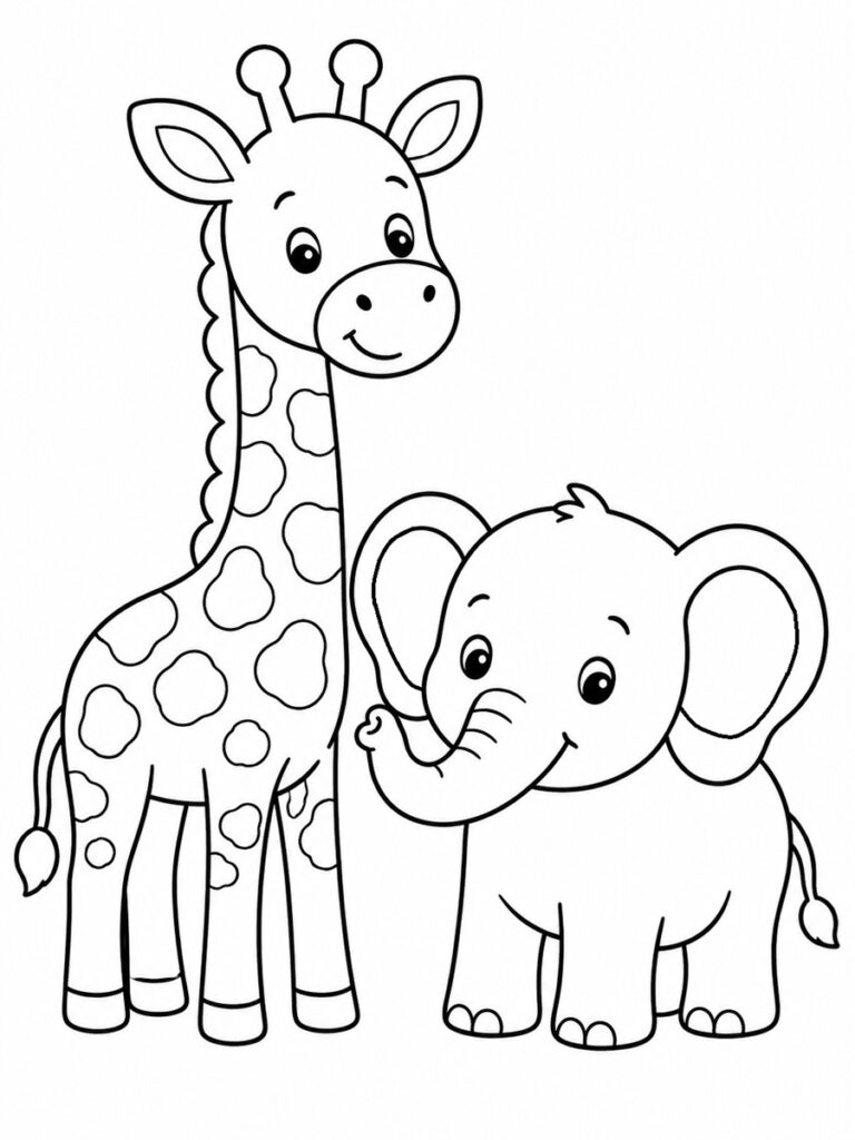 Éléphant et girafe Coloriage éléphant et girafe
