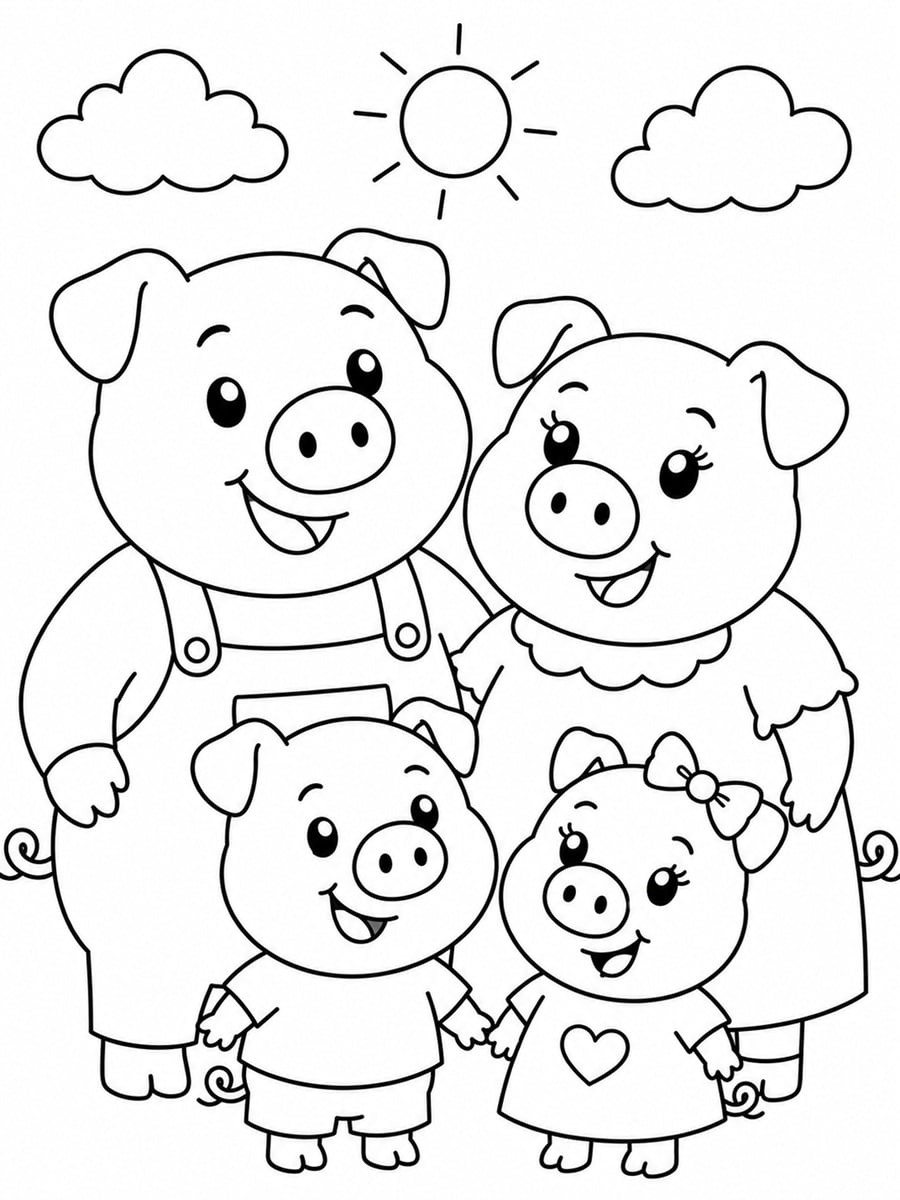 Coloriage famille cochon
