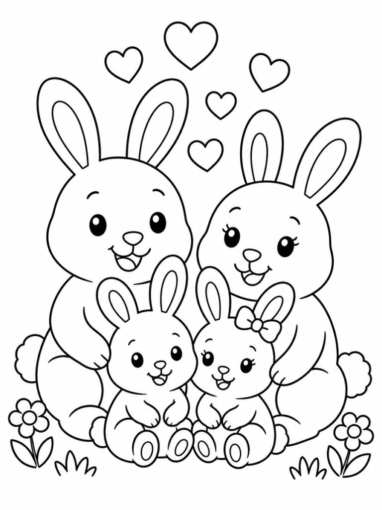 Coloriage famille lapin
