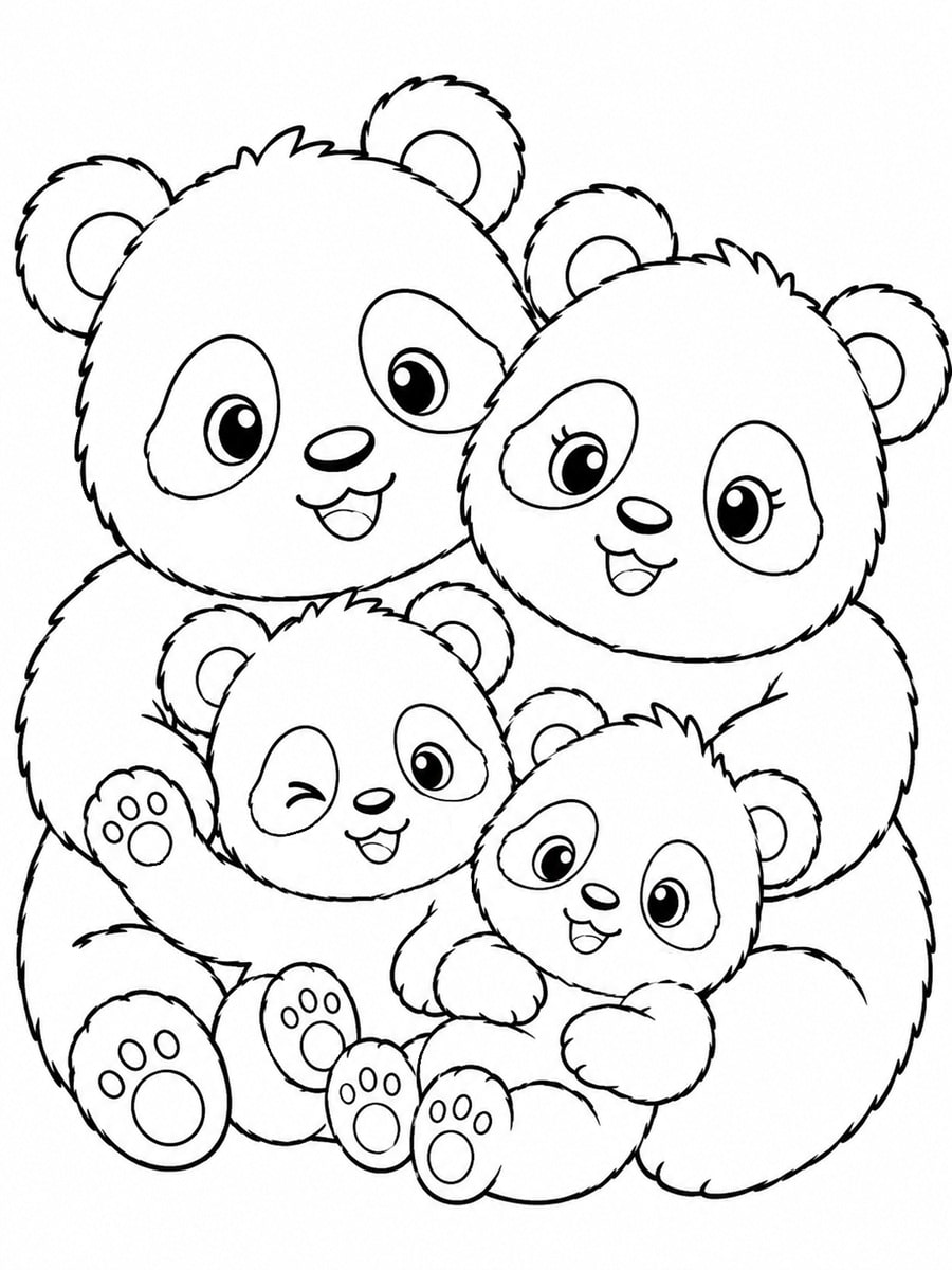 Coloriage famille panda