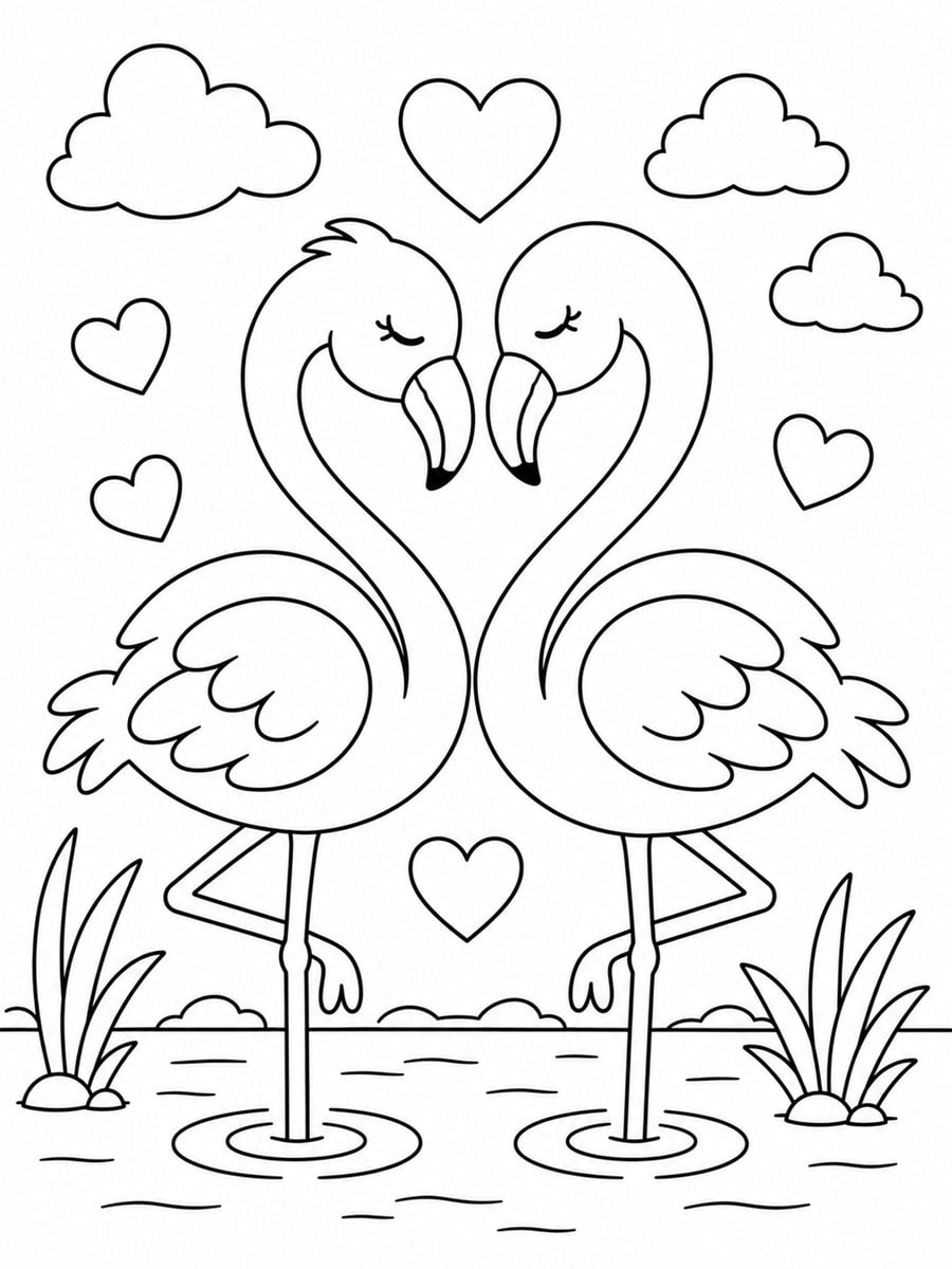 Coloriage flamant rose cœur