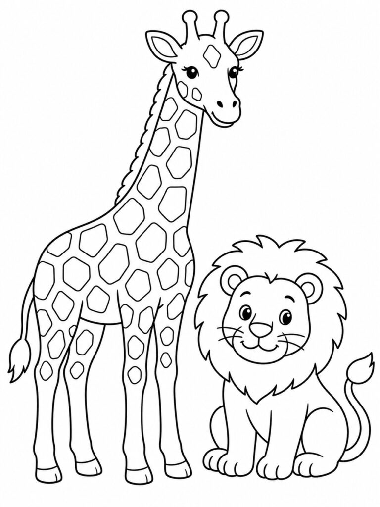 Coloriage girafe et lion