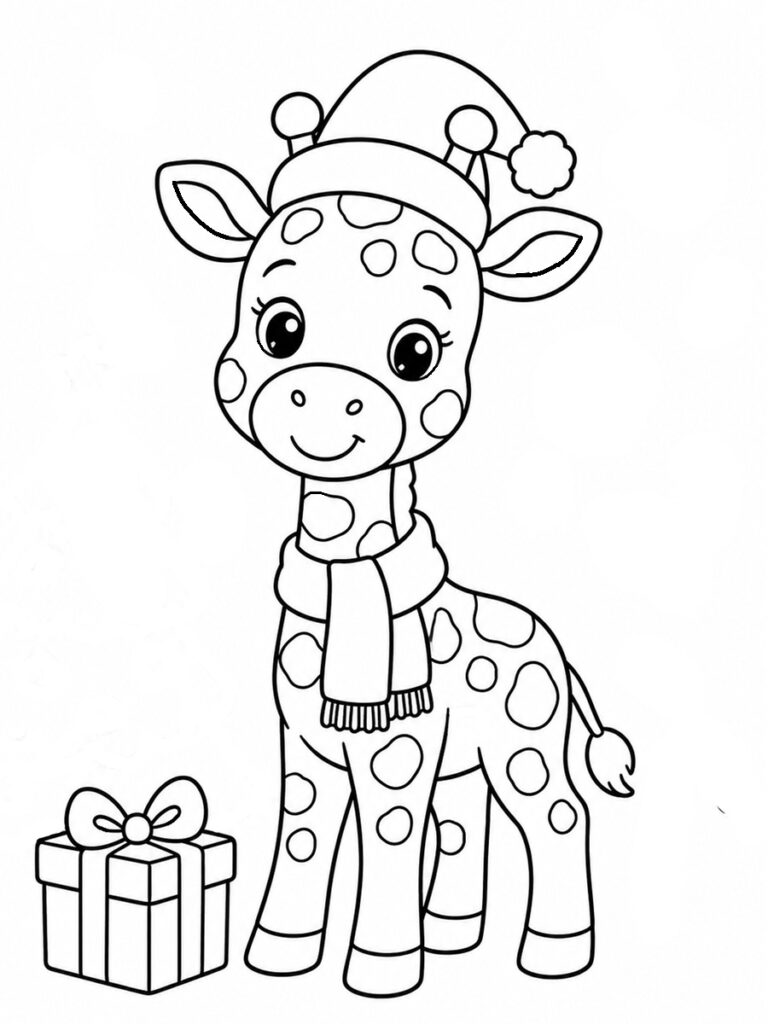 Coloriage girafe de Noël