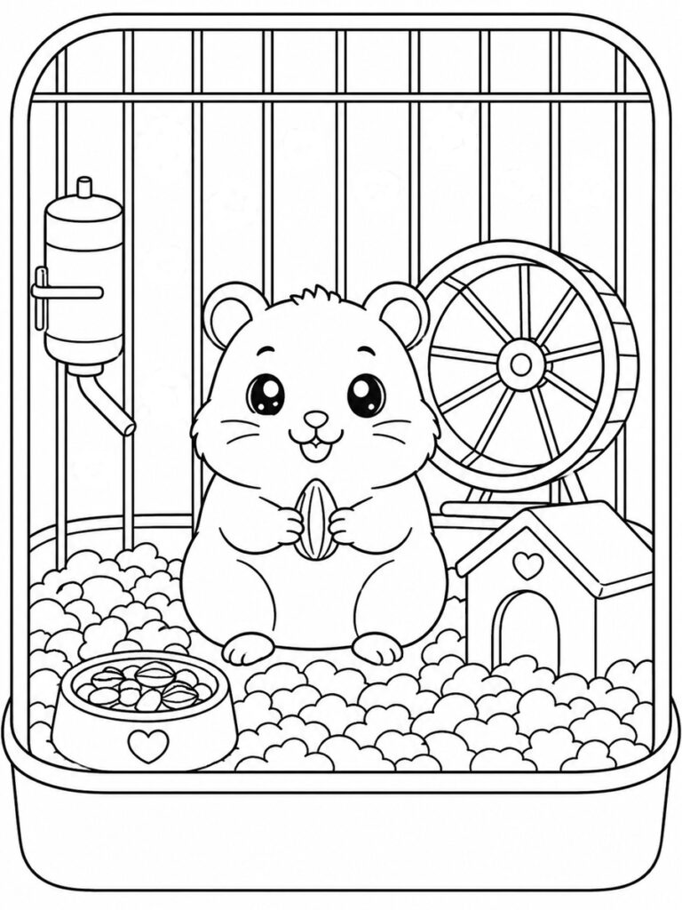 Hamster dans sa cage Coloriage hamster dans sa cage