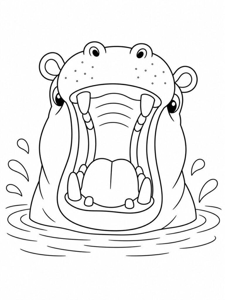 Coloriage hippopotame dans l'eau