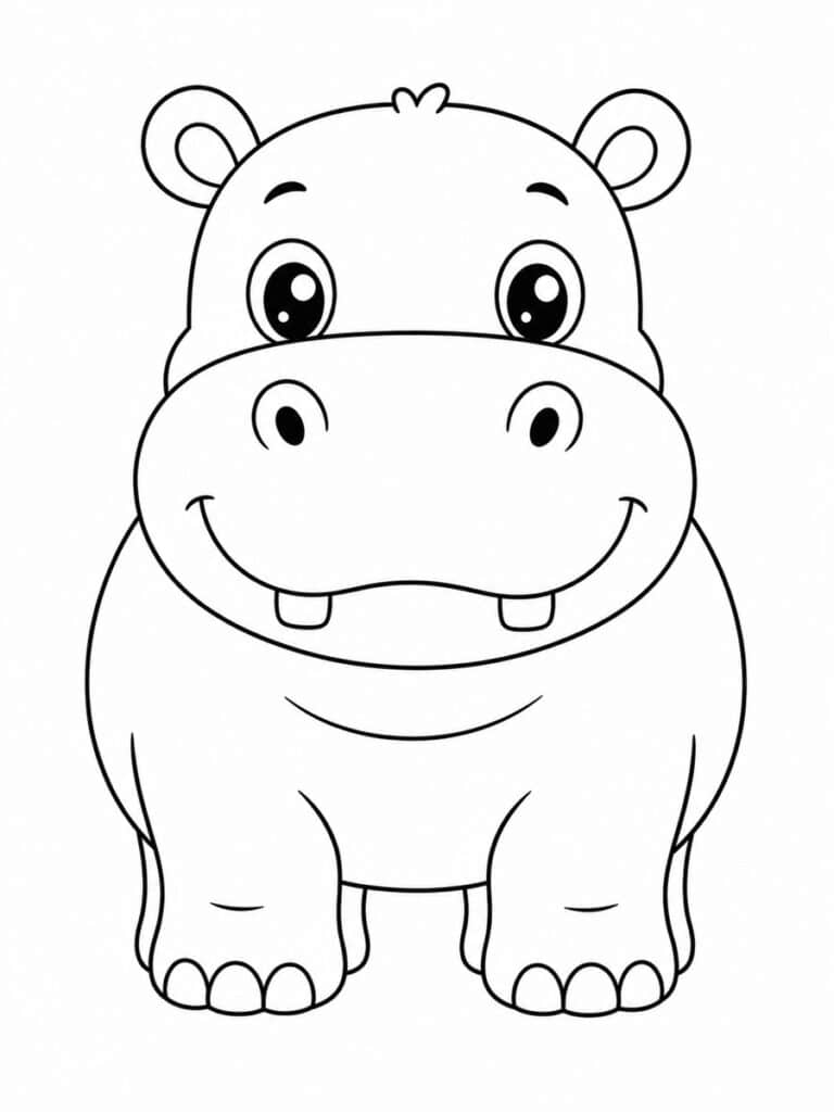 Hippopotame de face Coloriage hippopotame