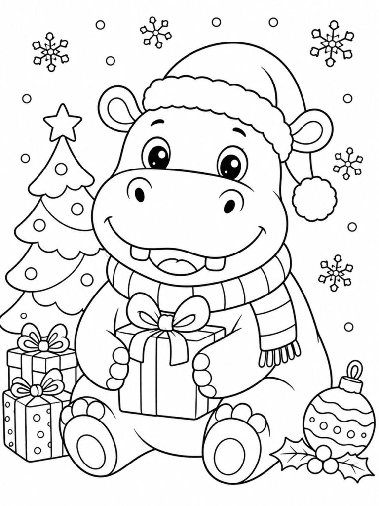 Coloriage hippopotame de Noël