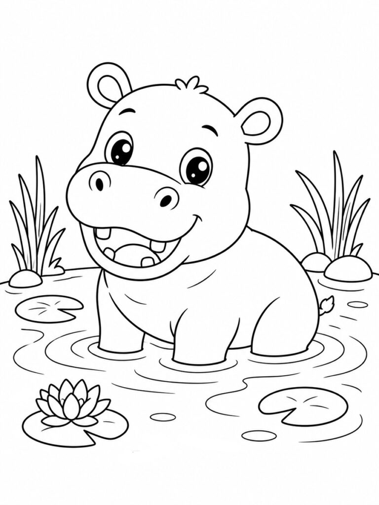 Jeune hippopotame Coloriage jeune hippopotame