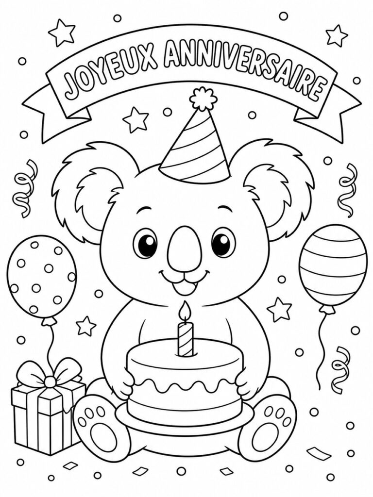 Coloriage koala anniversaire