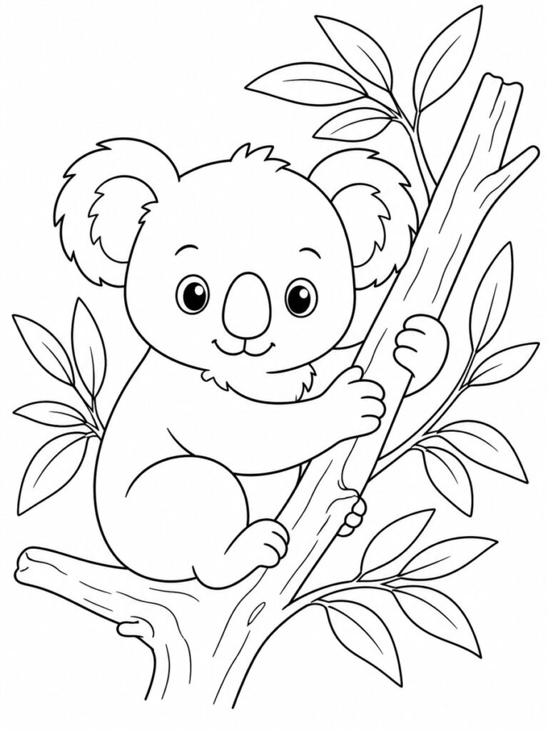 Coloriage koala arbre
