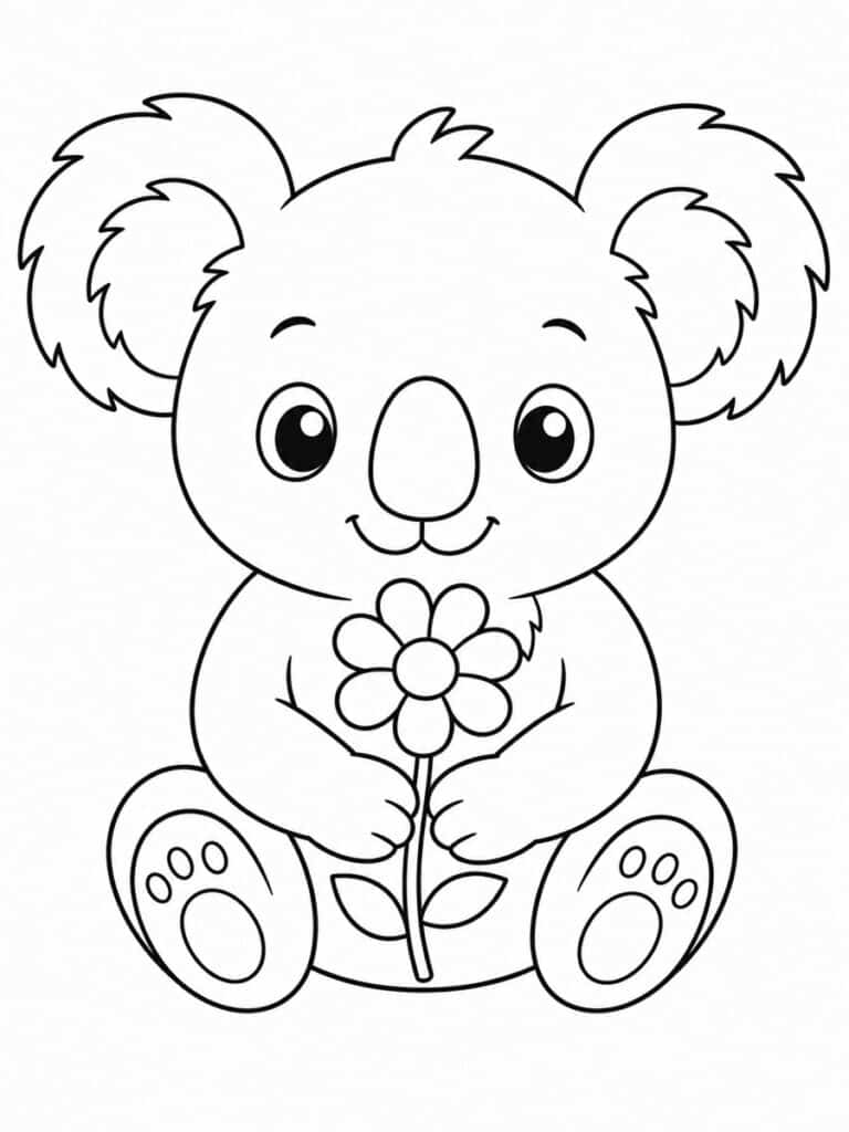 Coloriage koala fleur