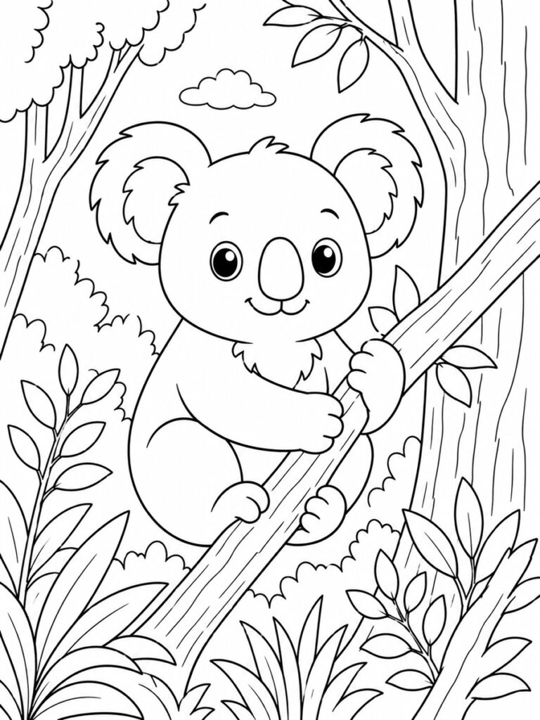 Coloriage koala dans la forêt
