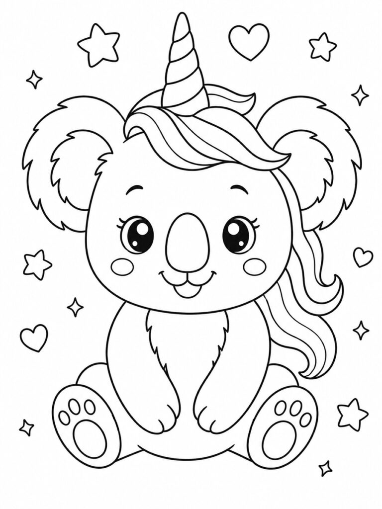 Coloriage koala licorne