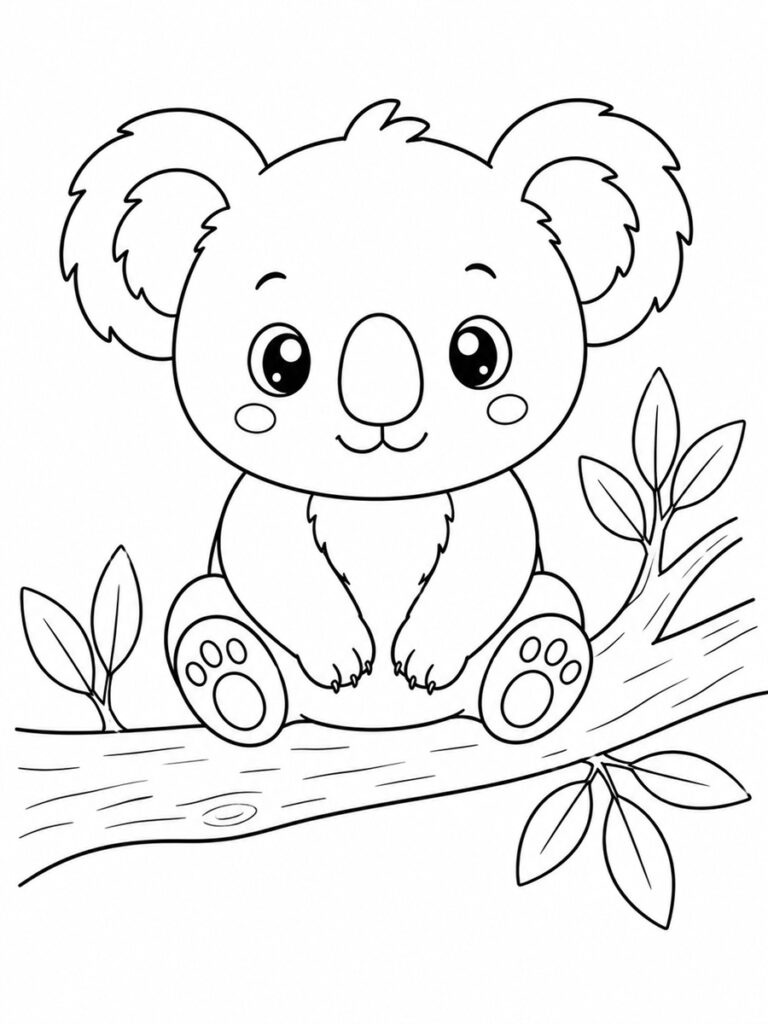 Coloriage koala sur une branche