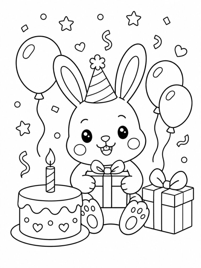 Lapin anniversaire Coloriage lapin anniversaire