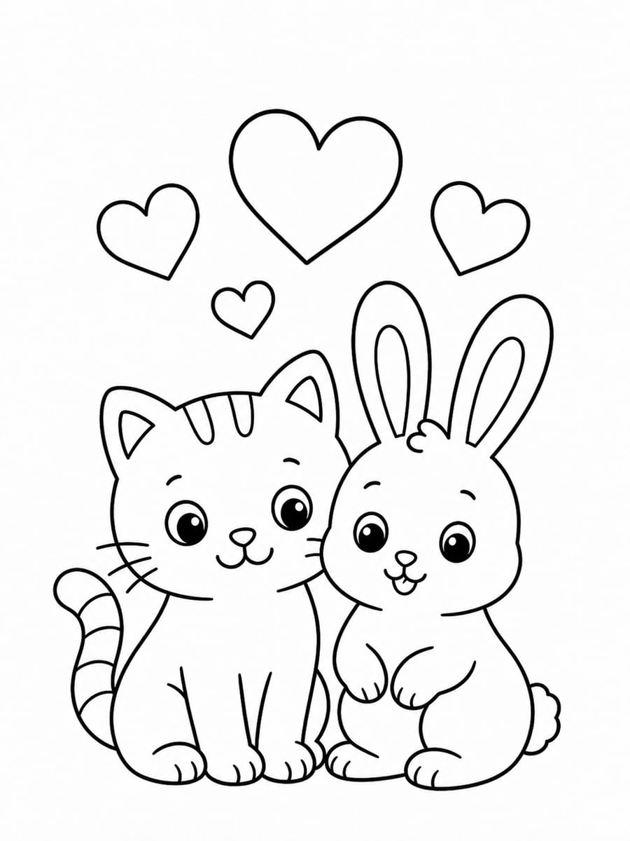 Coloriage lapin et chat