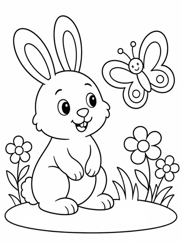 Coloriage papiilon et lapin