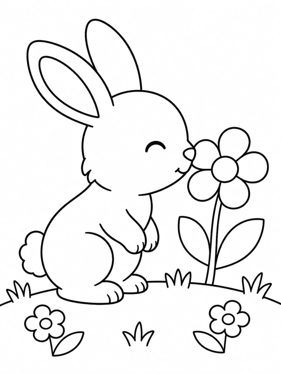 Coloriage lapin et fleur