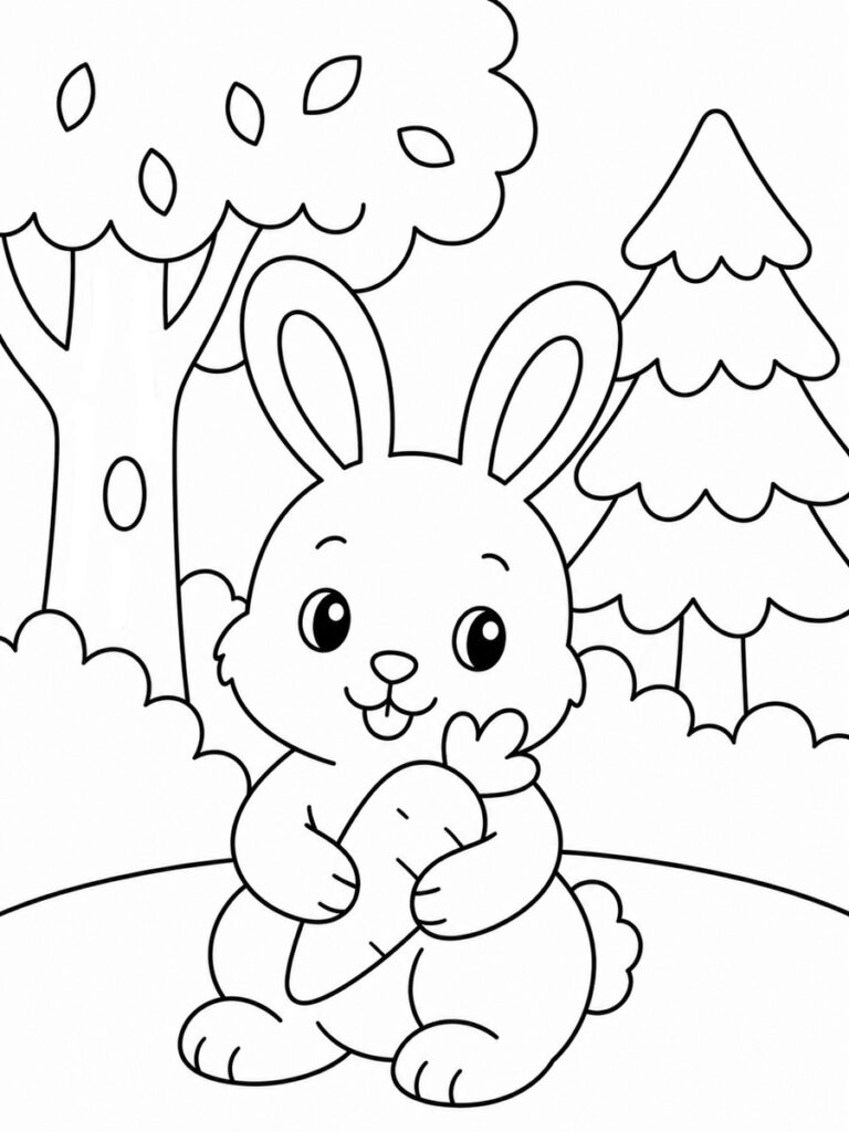 Lapin en forêt Coloriage lapin forêt