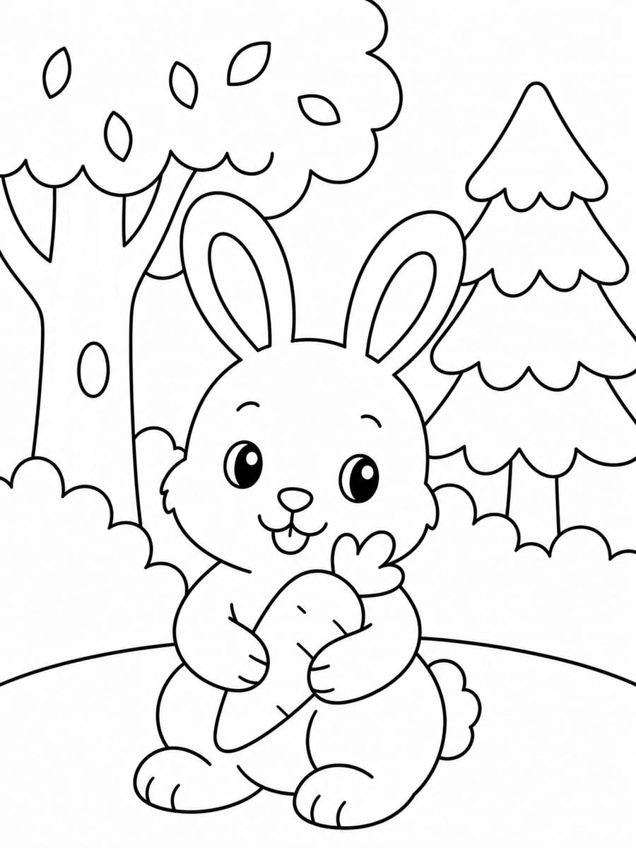 Coloriage lapin forêt