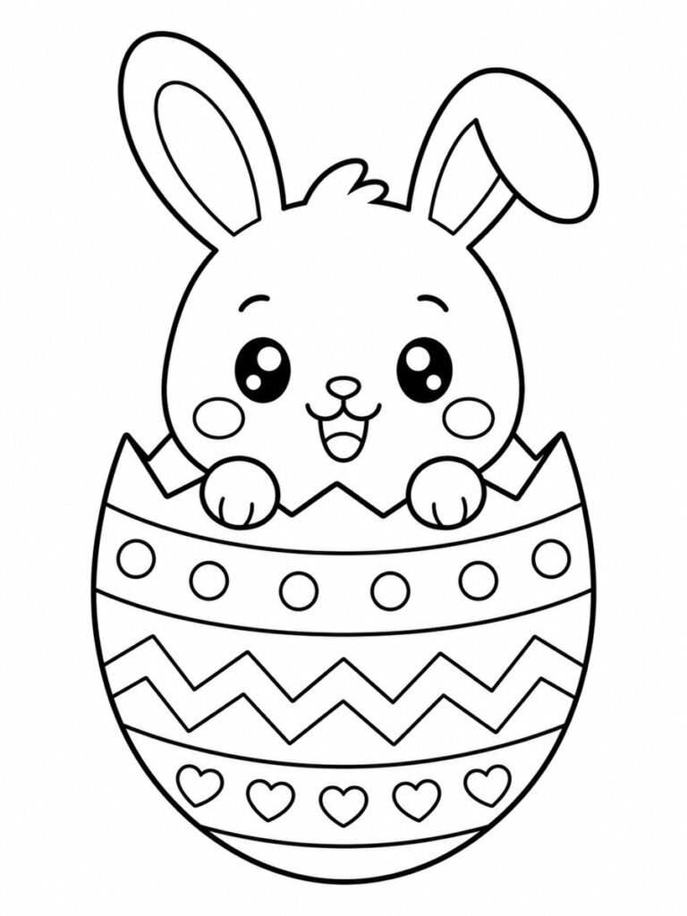 Coloriage lapin dans un œuf de Pâques