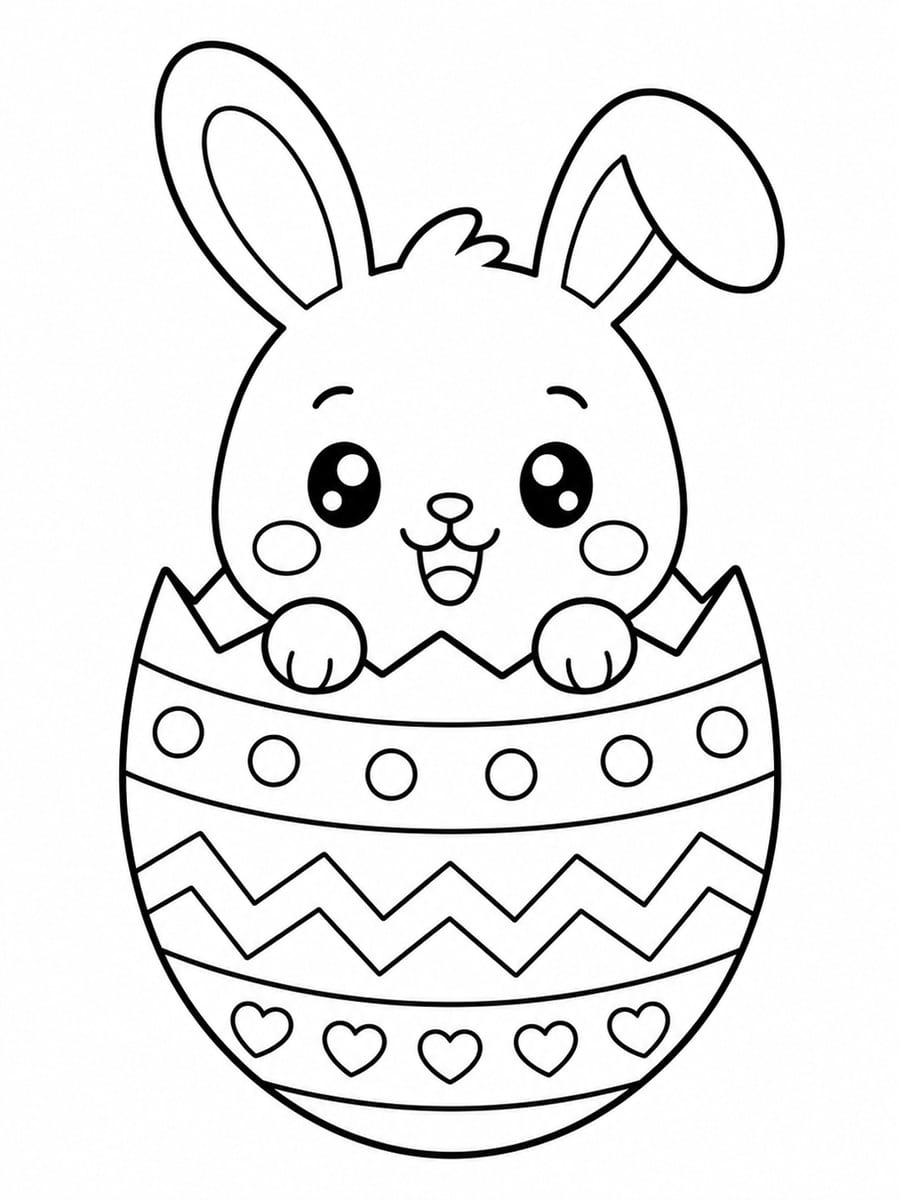 Coloriage lapin dans un œuf de Pâques