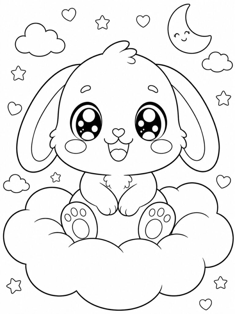 Coloriage lapin sur un nuage