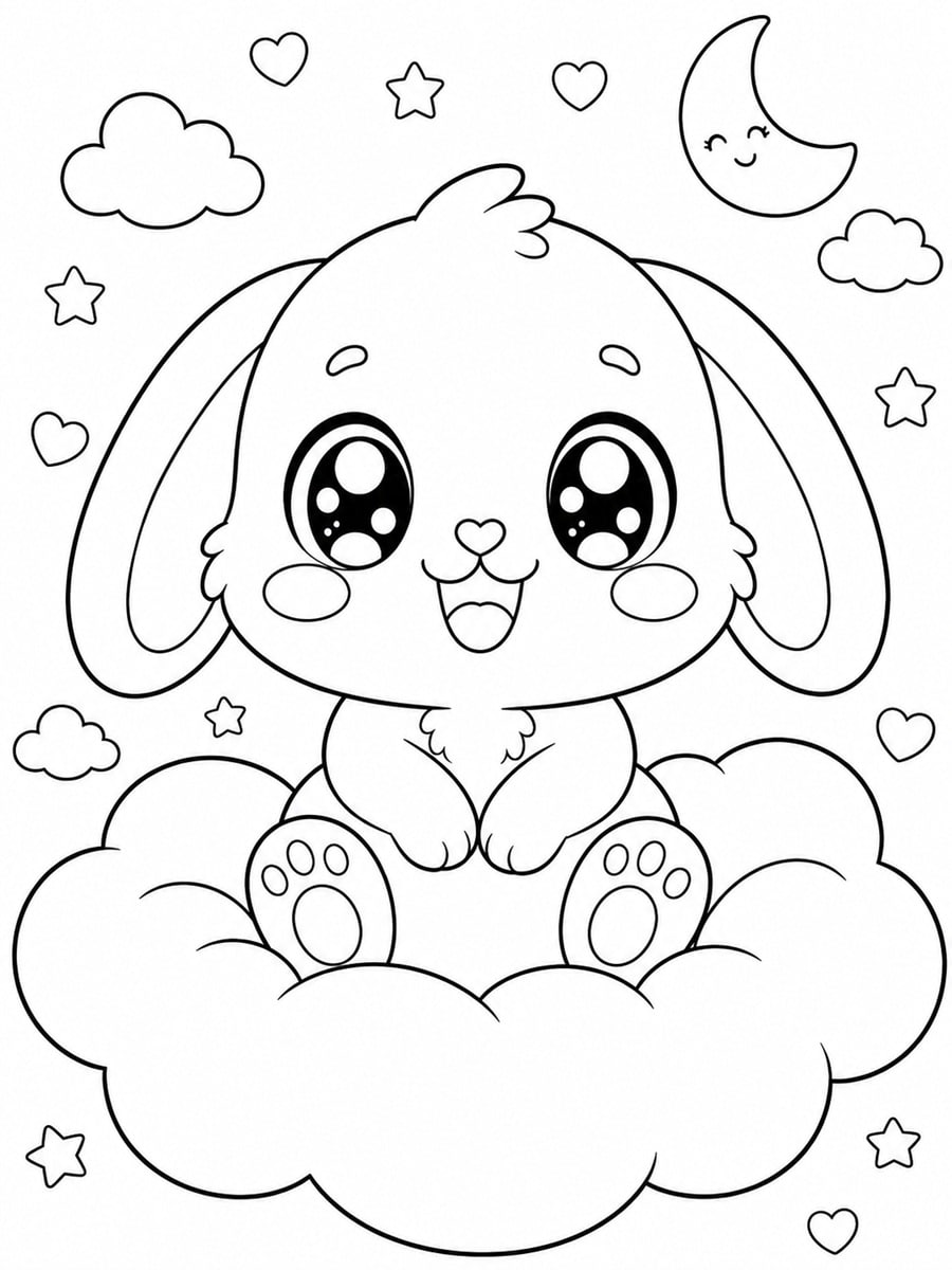 Coloriage lapin sur un nuage