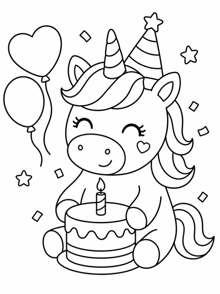 Licorne anniversaire Coloriage licorne anniversaire