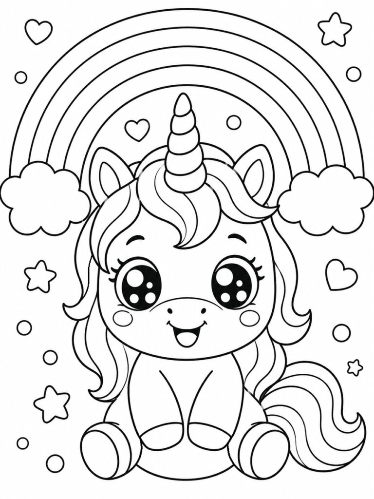 Coloriage licorne arc-en-ciel