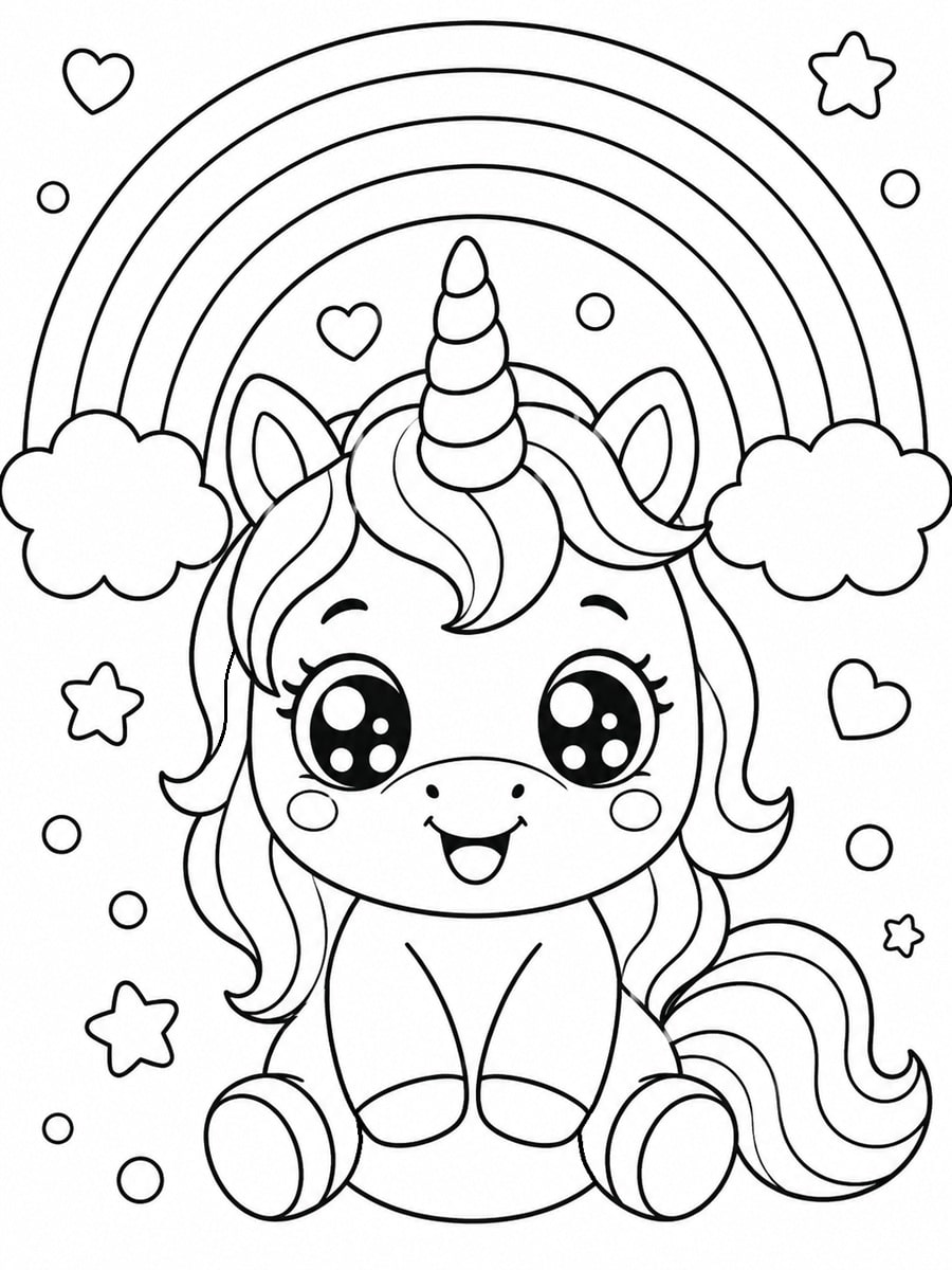 Coloriage licorne arc-en-ciel