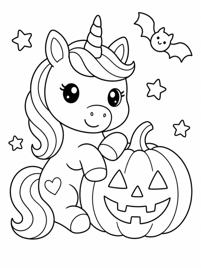Licorne et citrouille Coloriage licorne et citrouille